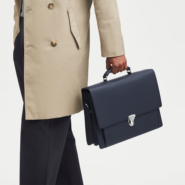 City Leather Briefcase Navy Pebble