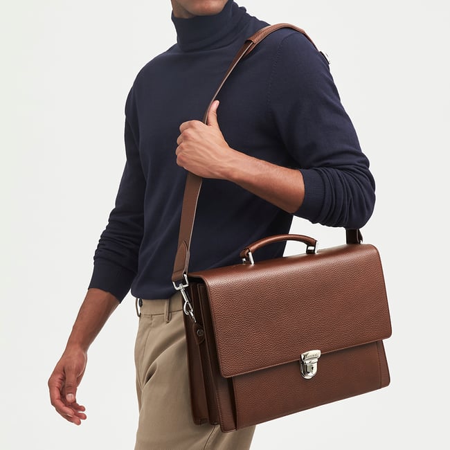 City Leather Briefcase Tobacco Pebble