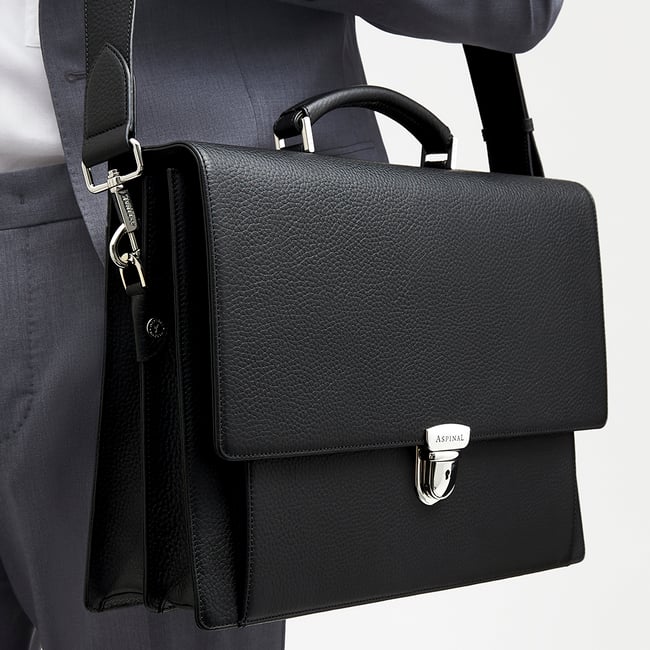City Leather Briefcase Black Pebble