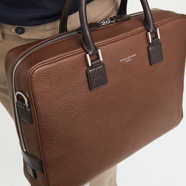Mount Street Laptop Briefcase Tobacco Pebble