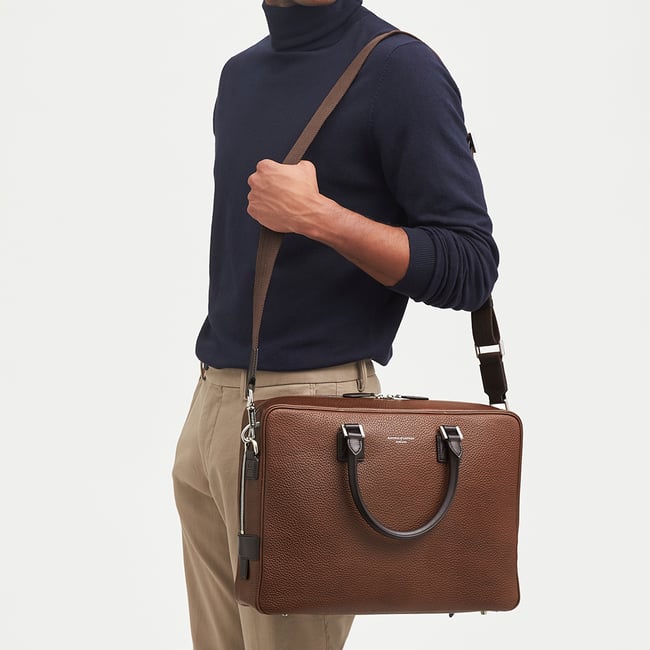 Mount Street Laptop Briefcase Tobacco Pebble