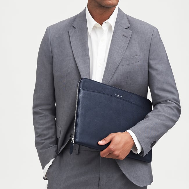 City Laptop Leather Folio Case  Navy Saffiano