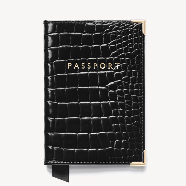 Passport Cover Black Patent Croc