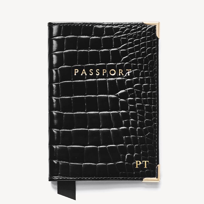 Passport Cover Black Patent Croc