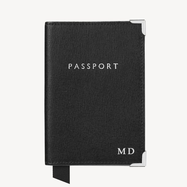 Passport Cover Black Saffiano & Black Suede