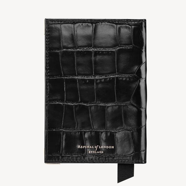 Passport Cover Deep Shine Black Croc & Red Suede