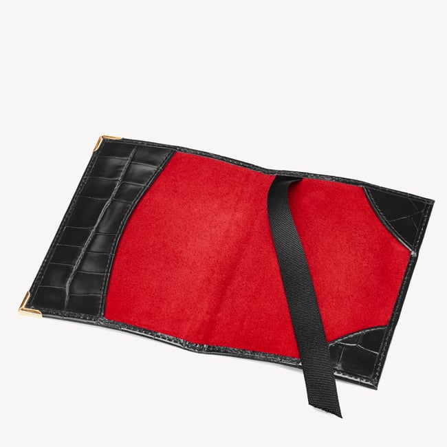Passport Cover Deep Shine Black Croc & Red Suede