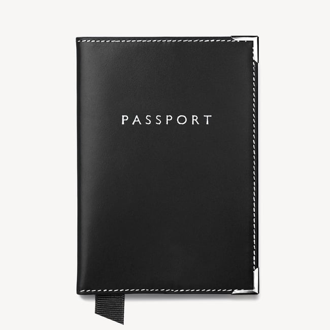 Passport Cover Smooth Black & Cobalt Blue Suede