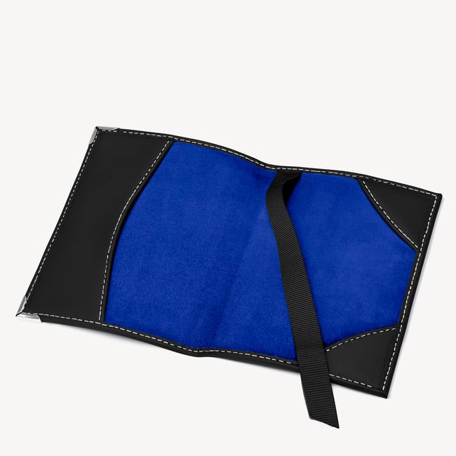 Passport Cover Smooth Black & Cobalt Blue Suede
