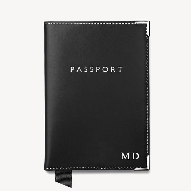 Passport Cover Smooth Black & Cobalt Blue Suede