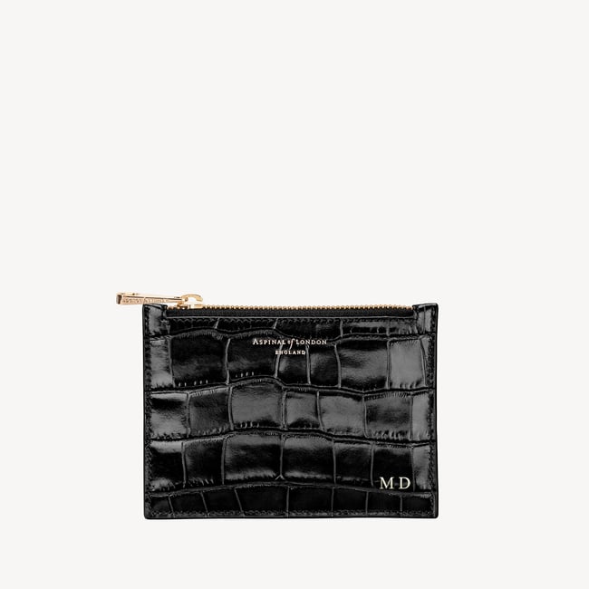 Small Essential Flat Pouch Deep Shine Black Croc