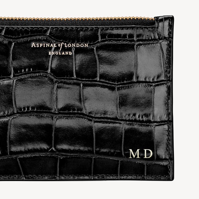 Small Essential Flat Pouch Deep Shine Black Croc