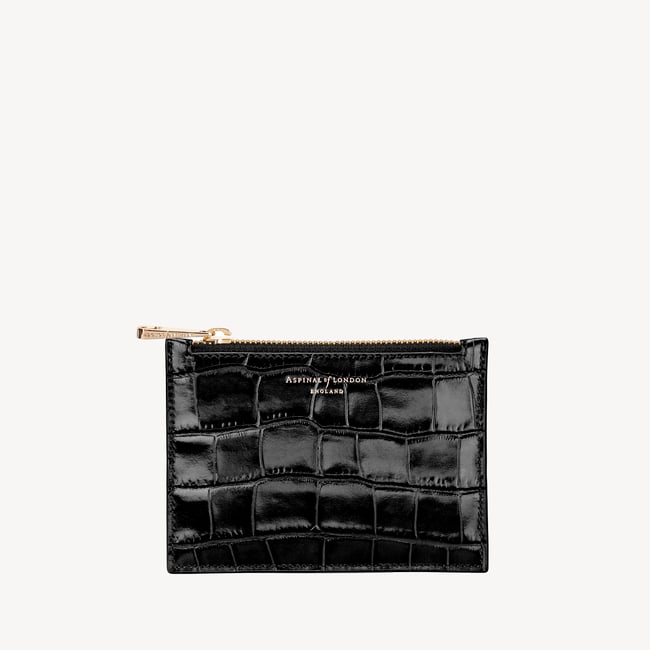 Small Essential Flat Pouch Deep Shine Black Croc