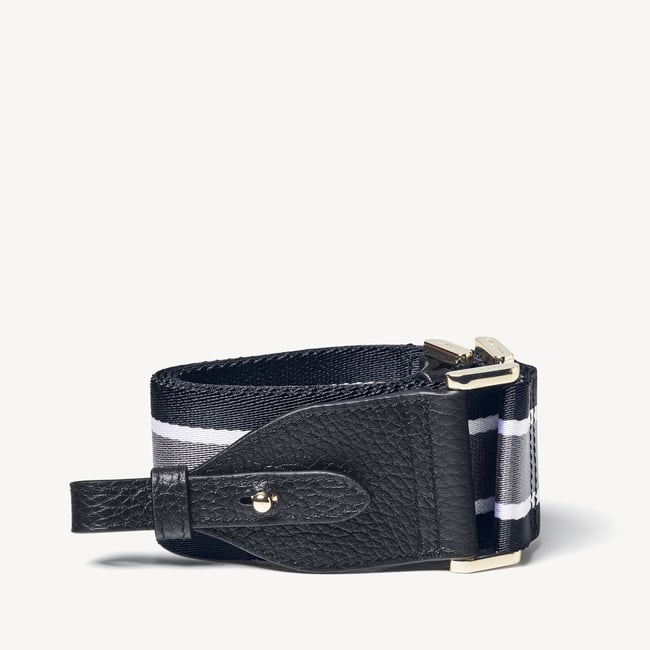 Ella Webbing Strap Black Pebble with Black, White & Grey Stripes 