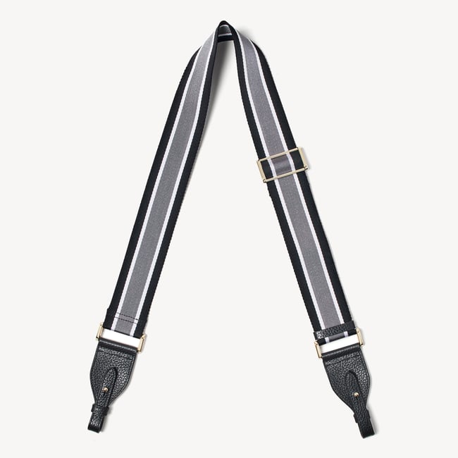 Ella Webbing Strap Black Pebble with Black, White & Grey Stripes 
