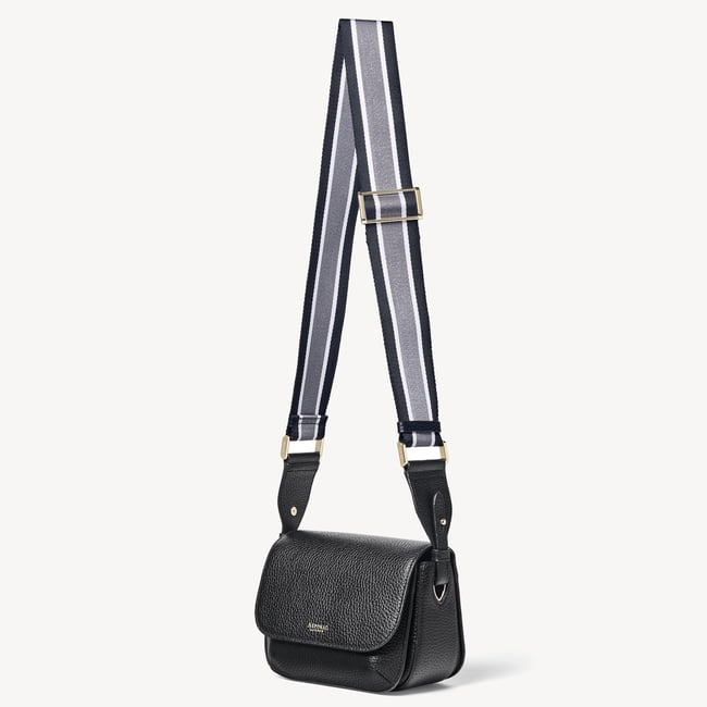 Ella Webbing Strap Black Pebble with Black, White & Grey Stripes 