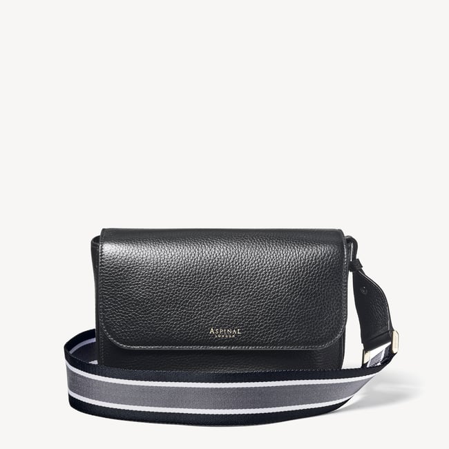 Ella Webbing Strap Black Pebble with Black, White & Grey Stripes 