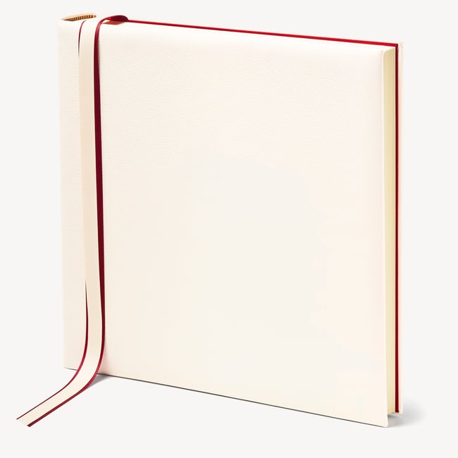 14-inch Wedding Photo Album Off-White Pebble with Red Moire Silk Lining