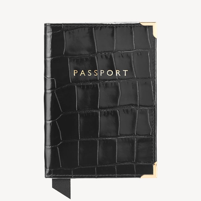 Passport Cover Deep Shine Black Croc