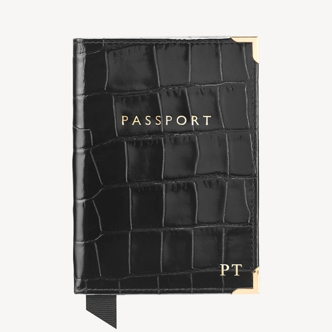 Passport Cover Deep Shine Black Croc