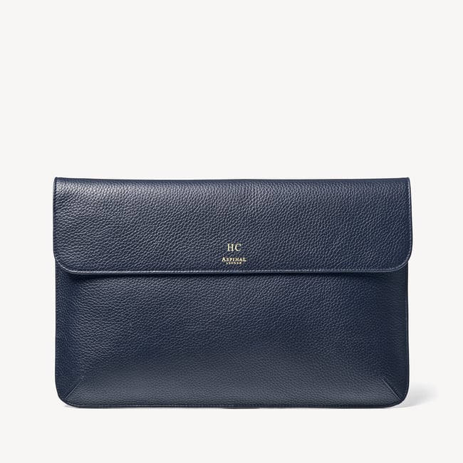 Leather Laptop Case Navy Pebble