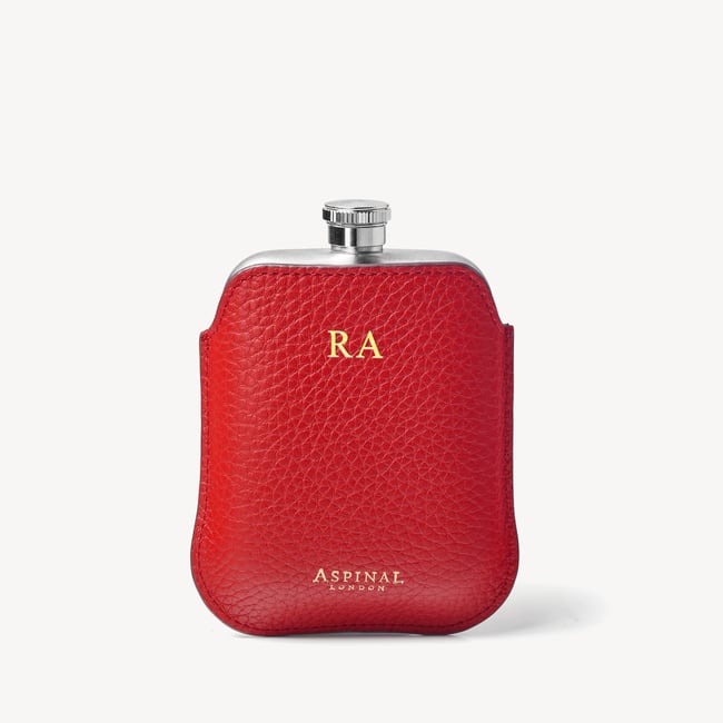 5oz Hip Flask with Leather Pouch Cardinal Red Pebble