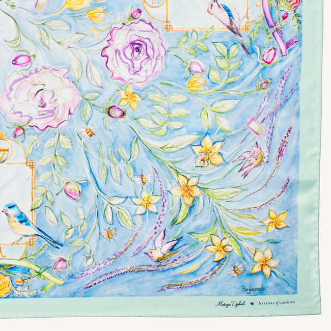 Green Rose Silk Scarf Mint Floral Pure Silk