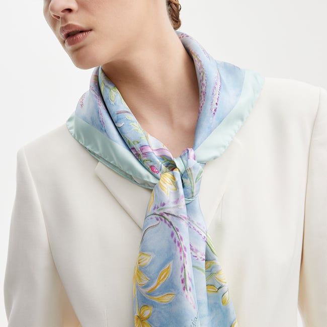 Green Rose Silk Scarf Mint Floral Pure Silk