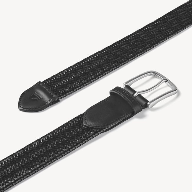 Men's Woven Leather Belt Black Woven Leather 
