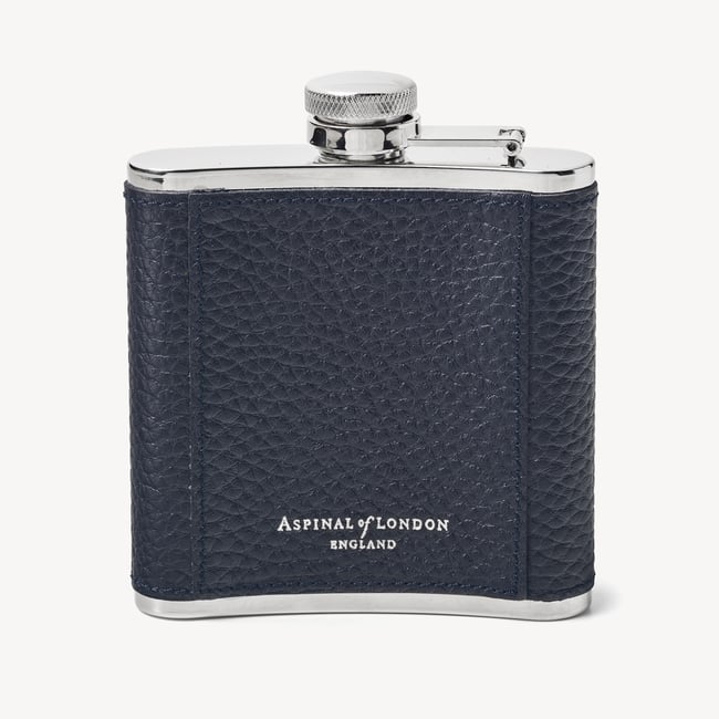Classic 5oz Leather Hip Flask Navy Pebble
