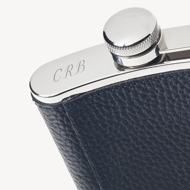 Classic 5oz Leather Hip Flask Navy Pebble