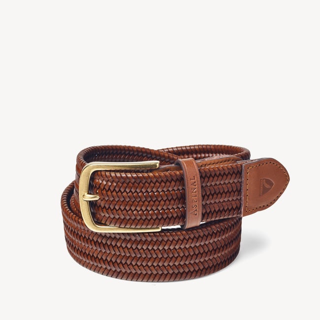 Men's Woven Leather Belt Tan Woven Leather