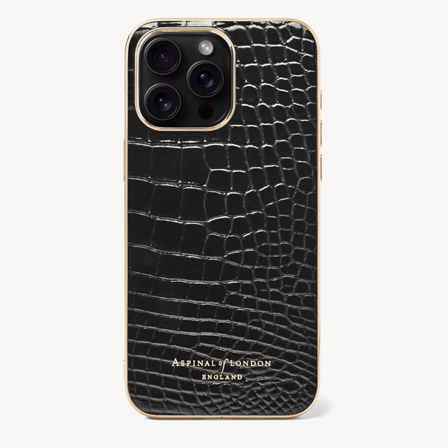 iPhone 15 Pro Max Case Black Patent Croc