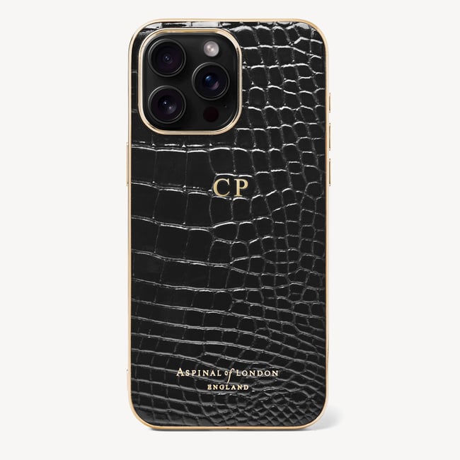 iPhone 15 Pro Max Case Black Patent Croc