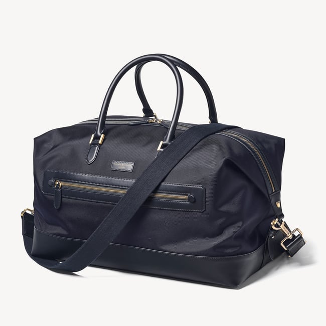Men's Holdall Navy Nylon Canvas with Leather Trim