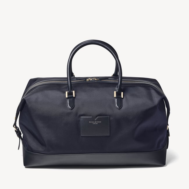 Men's Holdall Navy Nylon Canvas with Leather Trim