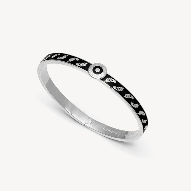 Feather Bangle Black Enamel & Palladium Silver Plated