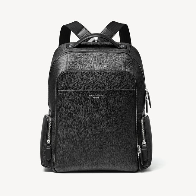 Zipped Leather Backpack Black Pebble