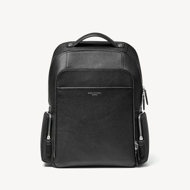 Zipped Leather Backpack Black Pebble
