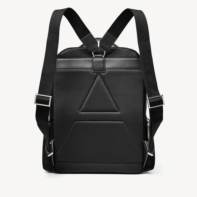 Zipped Leather Backpack Black Pebble
