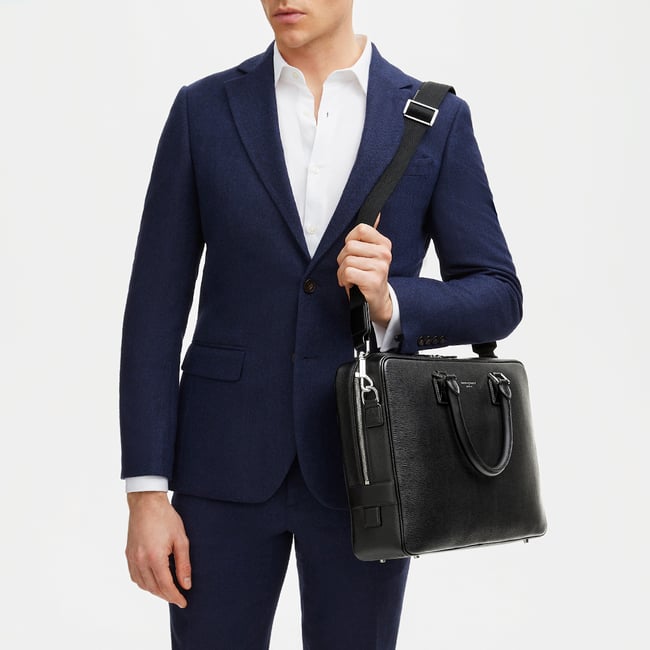 Mount Street Laptop Briefcase Black Saffiano