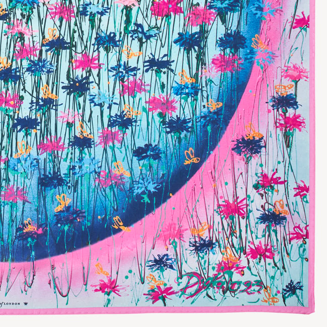Our Planet of Bees Silk Scarf Candy Pink & Cornflower Blue Pure Silk