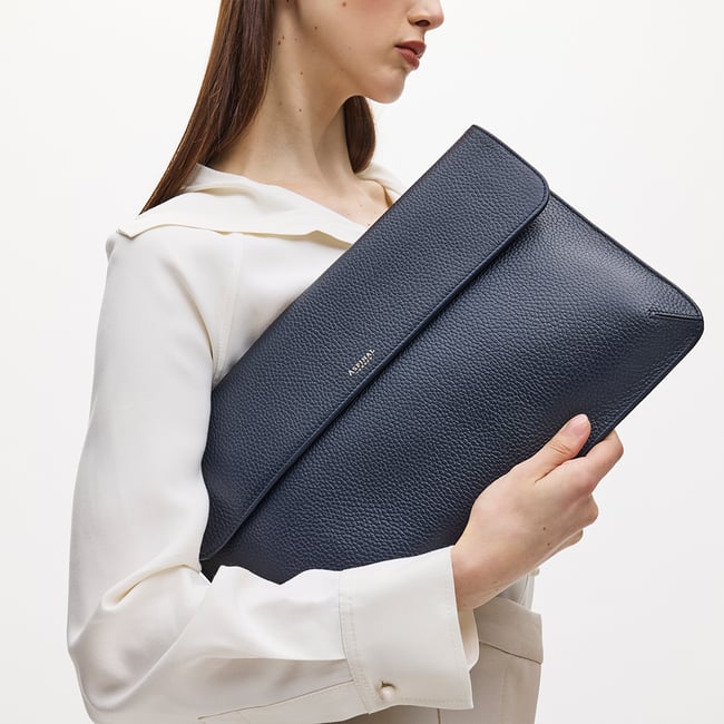 Leather Laptop Case Navy Pebble