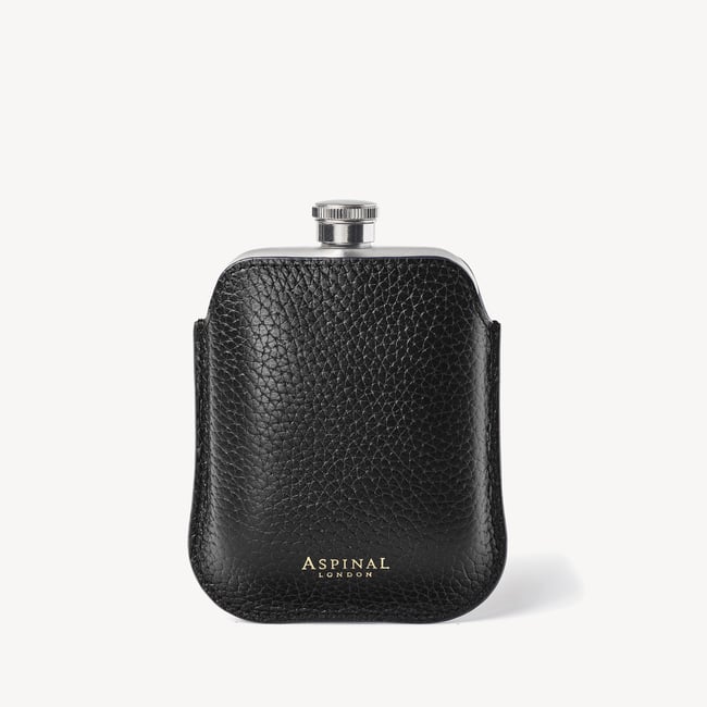 5oz Hip Flask with Leather Pouch Black Pebble