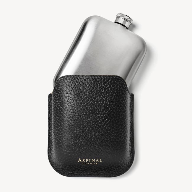 5oz Hip Flask with Leather Pouch Black Pebble