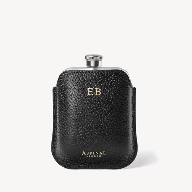 5oz Hip Flask with Leather Pouch Black Pebble