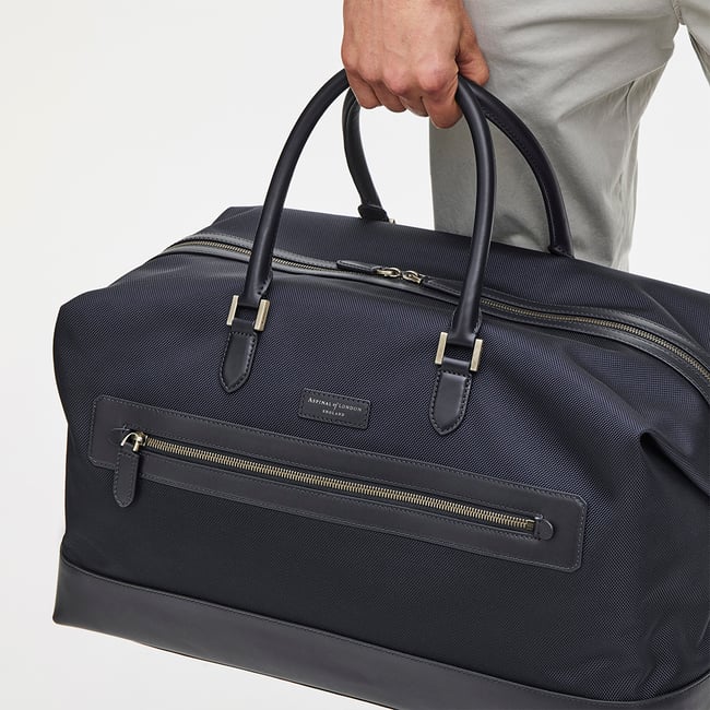 Men's Holdall Navy Nylon Canvas with Leather Trim