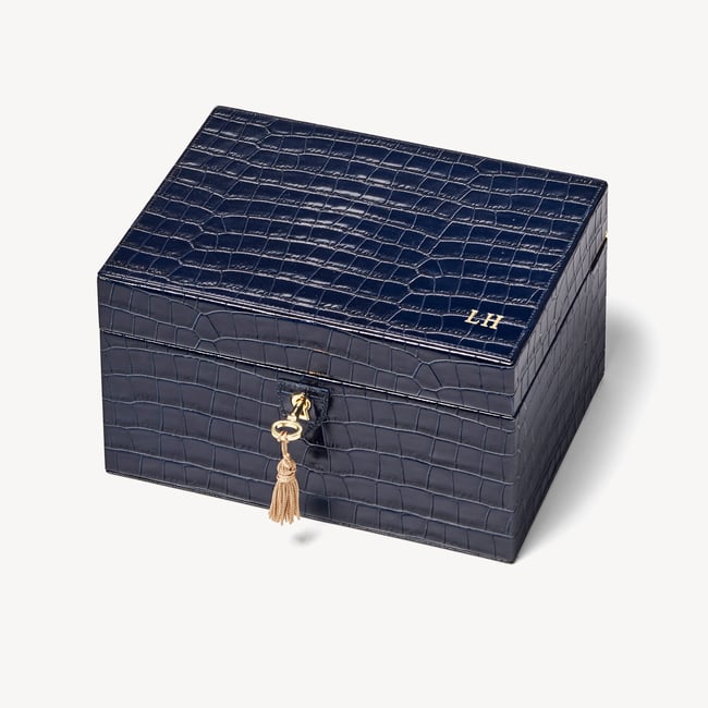 Medium Heirloom Jewellery Box Deep Shine Navy Small Croc
