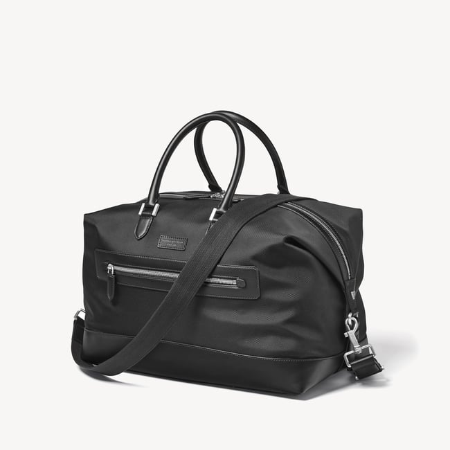 Men's Weekend Bag Black Nylon Canvas with Leather Trim
