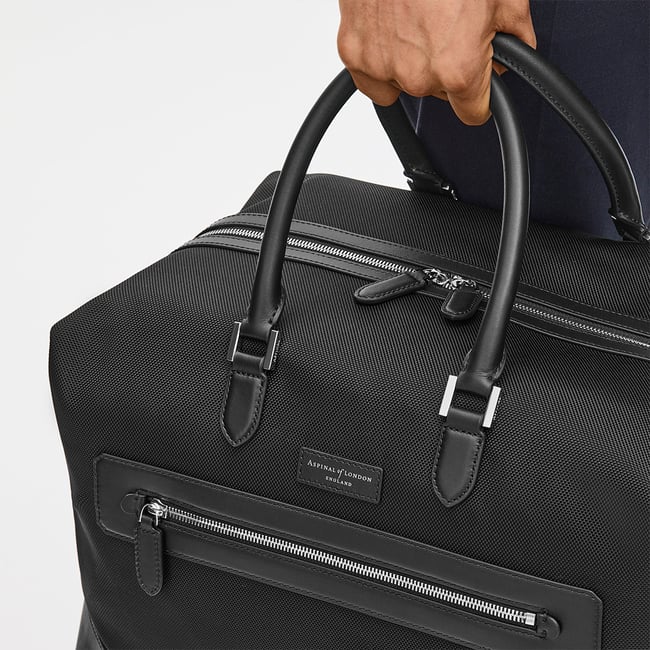 Men's Weekend Bag Black Nylon Canvas with Leather Trim